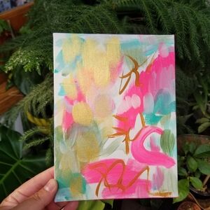 Abstract Canvas Art with Gold and Pink Accents Golden Botanic Abstract Painting